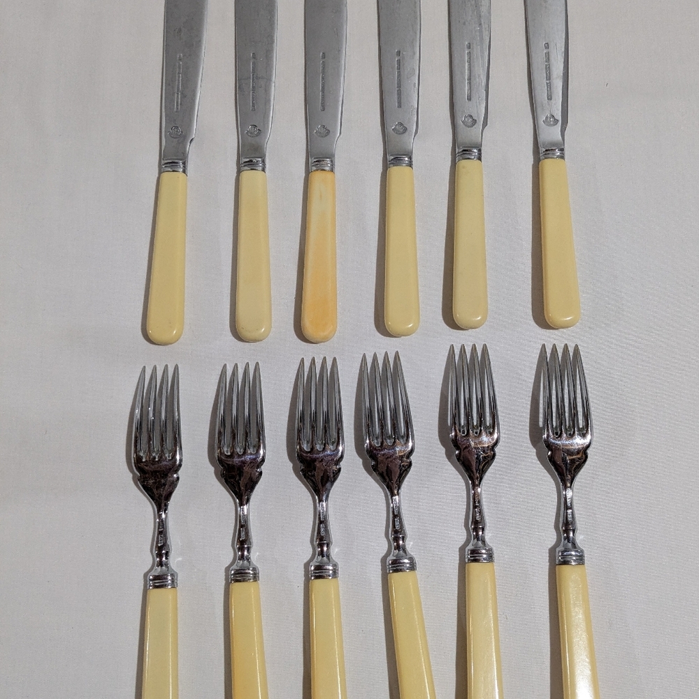 Set Of 6 Fish Forks & 6 Fish Knives Stainless Chromium Plate A1 Cultery England
